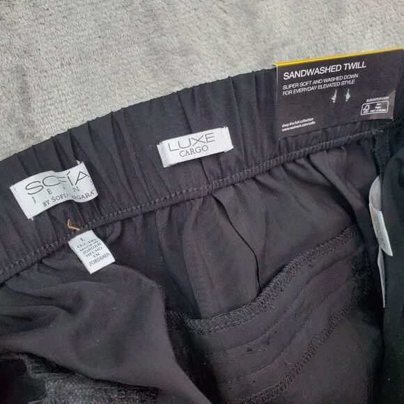 Sofia Vergara Luxe Utility Cargo Pant Size Large Black High Rise Ankle Jogger - Picture 5 of 11